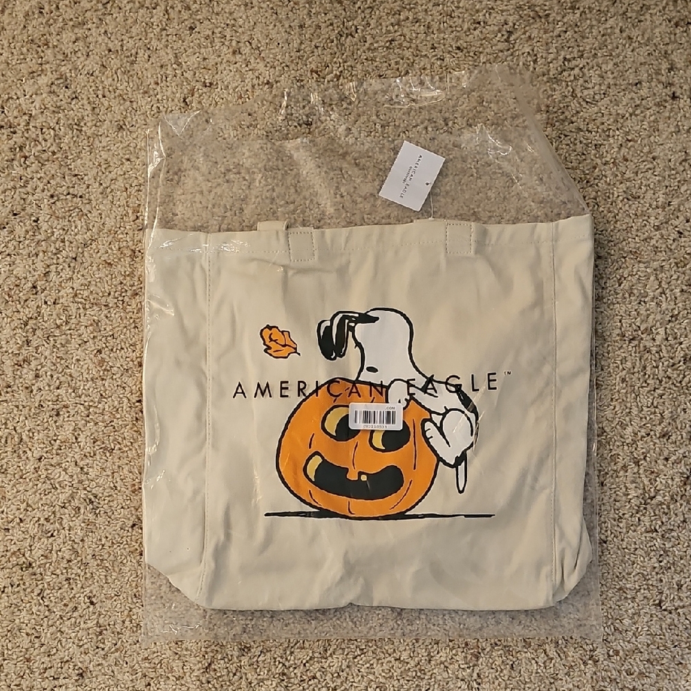 American Eagle Snoopy Pumpkin Halloween Canvas Tote Bag NWT